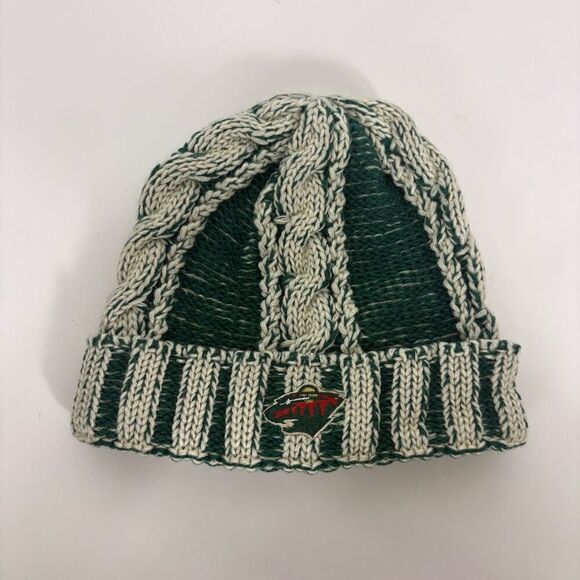NHL Reebok Minnesota Wild Hockey Green & White Knit Cuffed Winter Hat Unisex - Picture 1 of 6